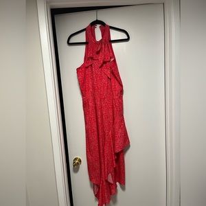 PARKER Hydrangea Ruffle Halter High Neck Coral Floral Dress